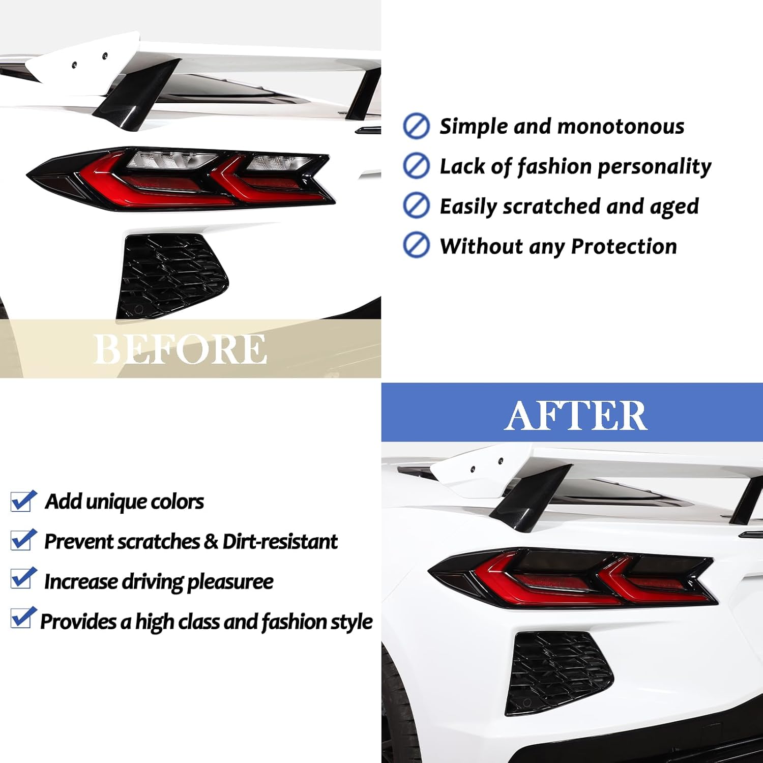 

Daeiclru Car Taillight Protective Cover Sticker Compatible with Corvette C8 Stingray 2020-2025, Rear Tail Lamp Decorative Protection Trim