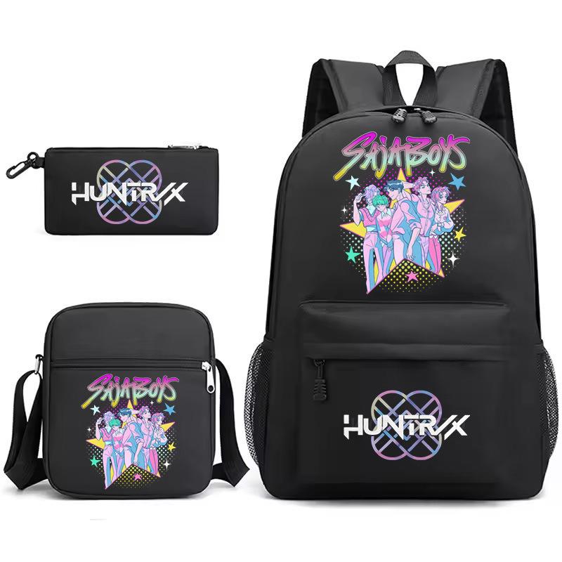 Large Capacity Schoolbag with Shoulder Strap; Student Three-piece Pencil Case Set
