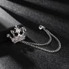 High-end Brooch Crown Crystal Rhinestones Brooches Tassel Chain Lapel Pin British Style Men's Suit Shirt Collar Luxulry Jewelry
