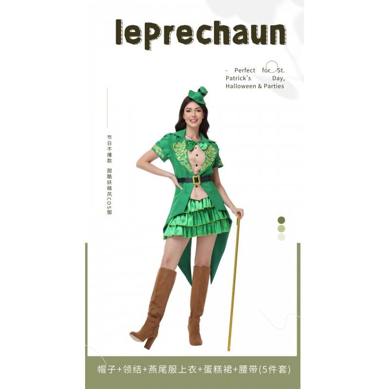 Halloween Vintage Wizard Of Oz Mad Hatter Couple Costumes Irish Lucky Green Elf Stage Outfits