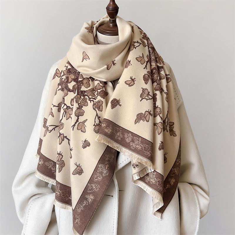 Autumn Winter Scarf Women Pashmina Shawls and Wraps Cashmere Blanket Warm Thick Stoles for Lady Outdoor Bufanda  New Print