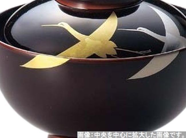 J-Kitchens Zoni Bowl with Gold and Crane Design, Tamuke (1 Bowl) 12.8cm, Hand-painted Lacquer, Made in Japan