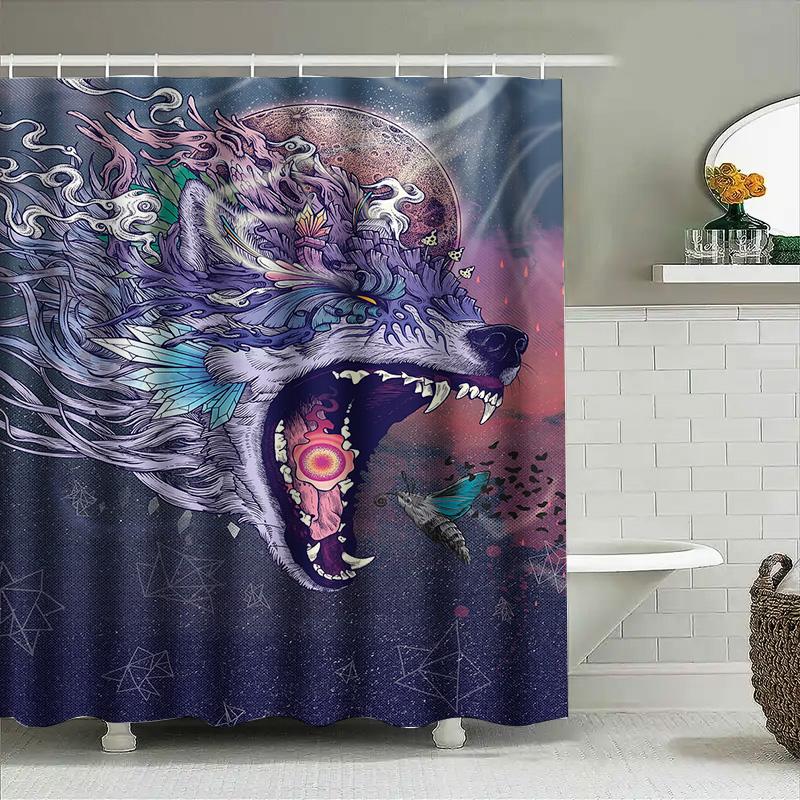 Fantasy Wolf Moon Shower Curtain Printed Fabric Waterproof Bathroom Decoration For Home Decor