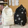 Butterfly Embroidery Backpack Casual Daily Bag Large Capacity School Bag for Students Commuters Minimalist Fashion Design with Tassel Details