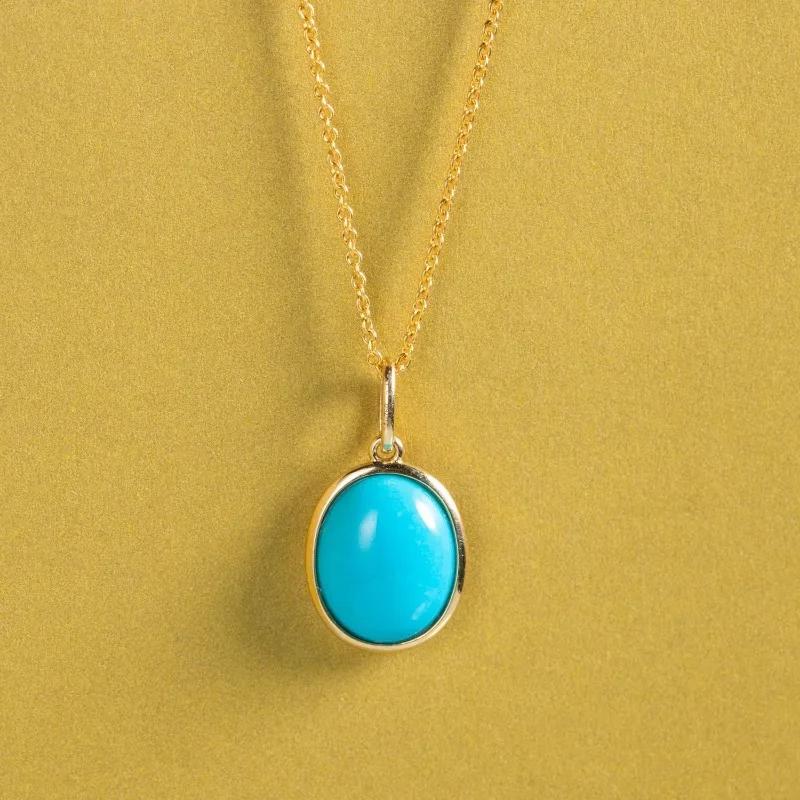 Oval Turquoise Necklaces Classic Charm New In Blue Pendant Minimally Designed Suitable for Daily Jewelry Gifts Accessories