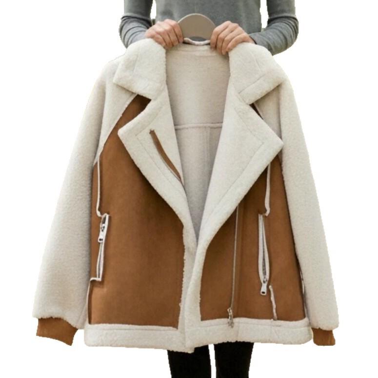 Winter new fashion loose fur integrated suede jacket women's short lamb wool motorcycle jacket