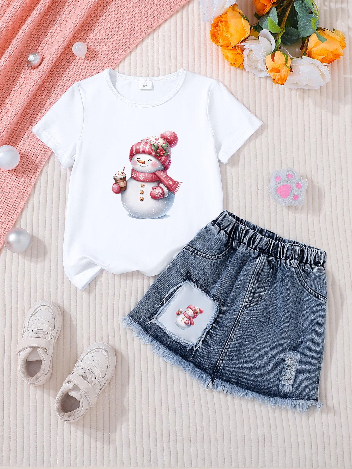 Girls  Casual Denim Skirt and Top Outfit Sets 4 Years