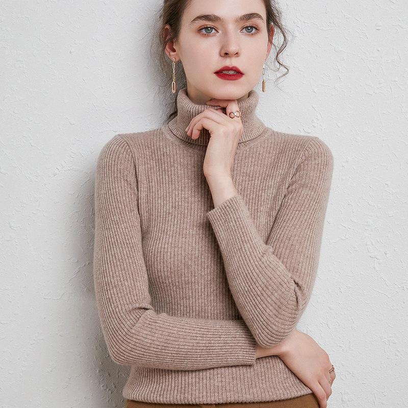 High-Neck Slim-Fit Women's Knit Pullover - Autumn/Winter 2024 Base Layer Sweater