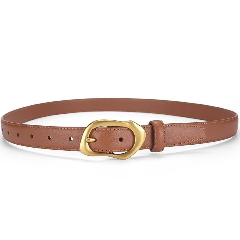 Women's Alloy Buckle Belt Versatile Leather Belt Simple Design Summer Dress Belt European American Dress Accessory