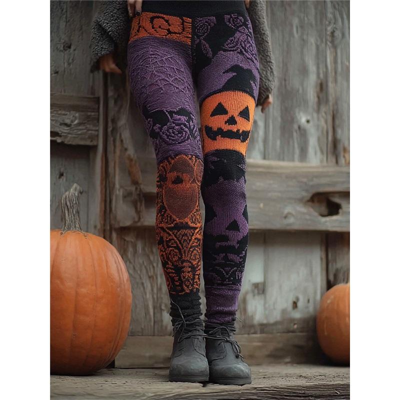 Vintage 3D kötött leggings nőknek gótikus mintával magas derék szűk nadrág Y2K punk utcai viselet rugalmas karcsúsított nadrág