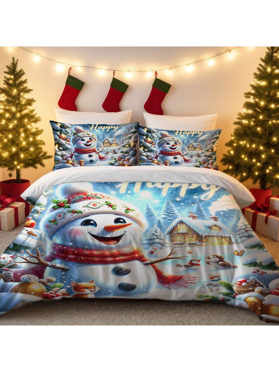 

3pcs Cartoon Snowman Print Coreless Bedding Set Multiple Sizes Bedrooms Dormitories Comfortable All Year Round Machine Washable 135x200cm-EU-Single&set