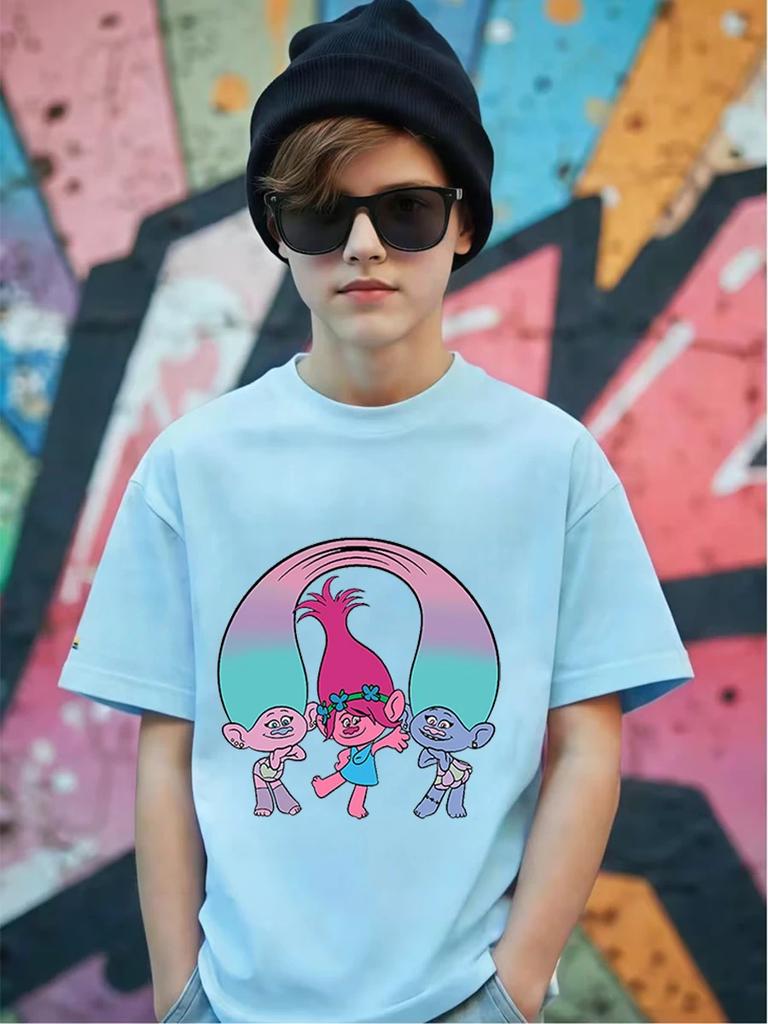 Silly Trolls Short Sleeve Kids T Shirt Summer Cute Cartoon Crewneck Boys Girls 3-14 Years