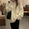 Women's Blue Velvet Round Neck Sweater - Soft, Cozy, Autumn/Winter Knitwear, Lazy Style European Fashion