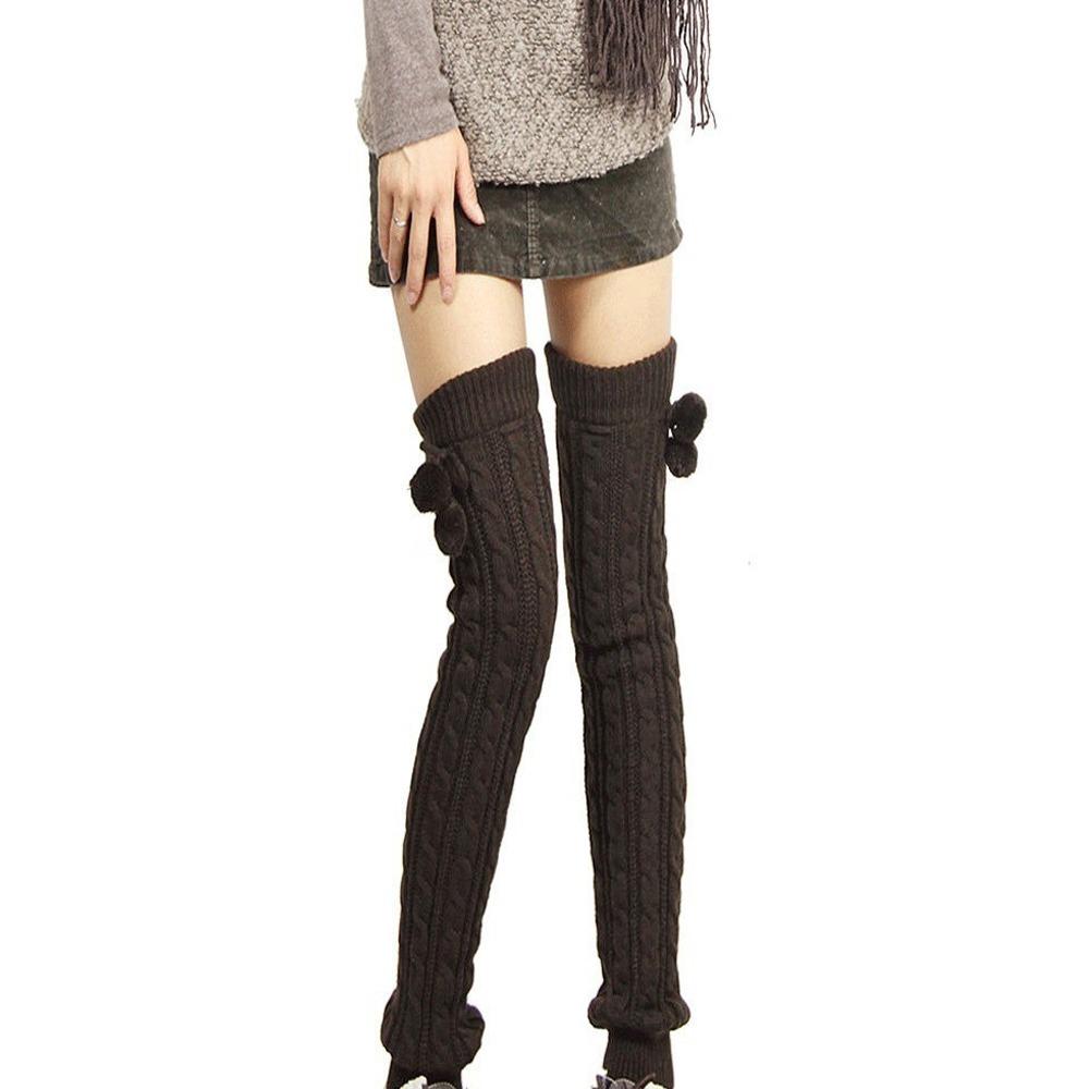 Thickened Long Boot Socks With Hairball Over Knee Boot Cuffs New Crochet Socks for Women