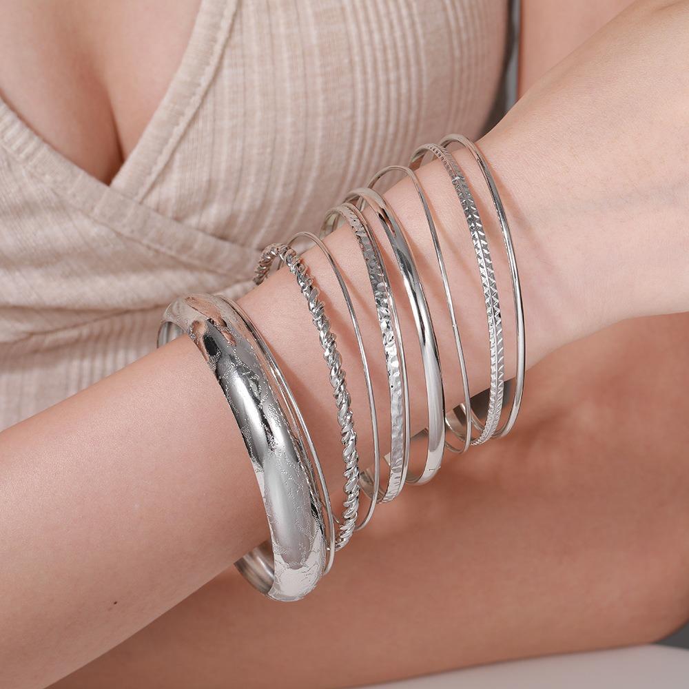 10pcs Set Bohemia Water Ripple Smooth Surface Multi-layer Fold Wear Bangles for Women Exaggerated Personality Jewelry Sets Gifts