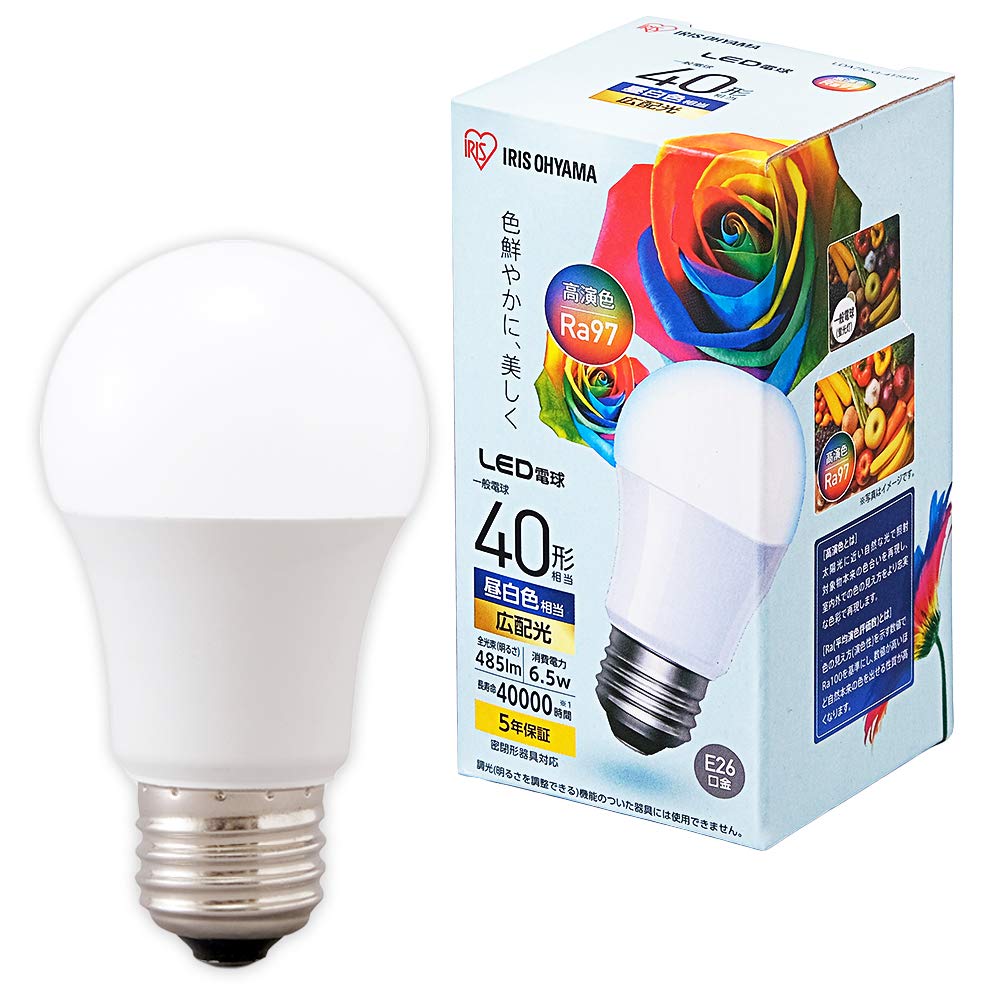 Iris Ohyama LED High Color Rendering 40W Daylight Energy-Saving Measures Bulb, E26, Equivalent, White, LDA7N-G-4T5HR