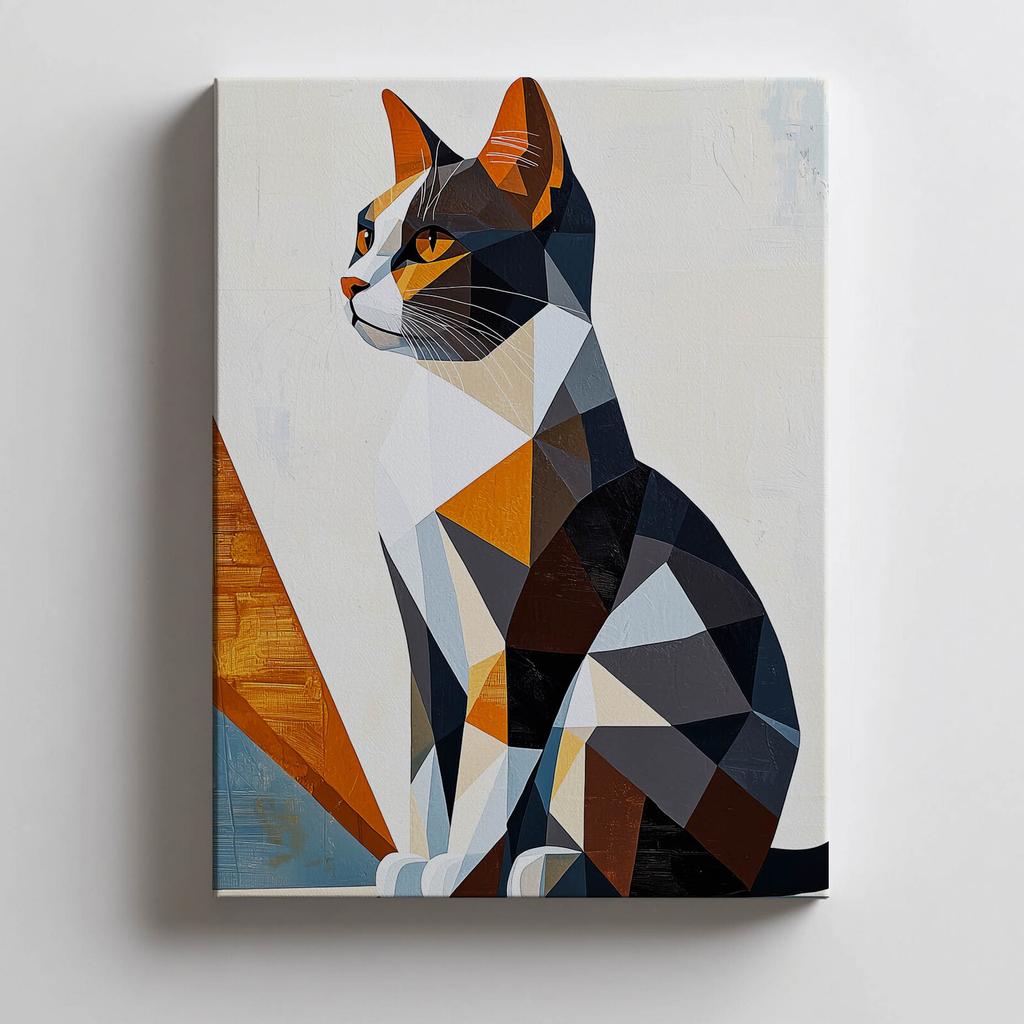 Geometry of a Cat In a Modern Landscape Geometry of a Cat In a Modern Landscape, 70X100 Cm, Unframed, Premium Canvas On Stretcher