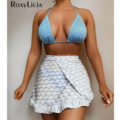 Se sukní Vrásčitá Vrásčitá Ohlávka Bikiny Dámské Plavky Dámské Plavky Třídílné Bikiny Souprava Koupání Plavky