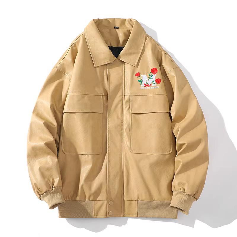 Autumn New Style Lapel Big Pocket Workwear Leather Jacket Men's Pu Large Size Youth Top Jacket