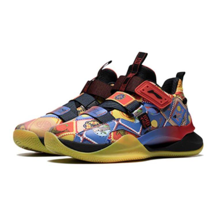 Li Ning Comfortable Versatile Mid-Top Basketball Shoes Kids Sneakers Blue Yellow Red YKBS110-1