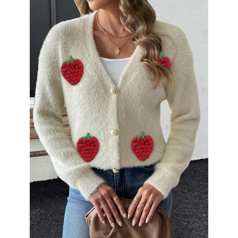 

Женское пальто из искусственного меха норки с жемчужными пуговицами, на четырех пуговицах, 3D-вышивкой, кардиган в лоскутной технике «клубника» XL абрикосовый