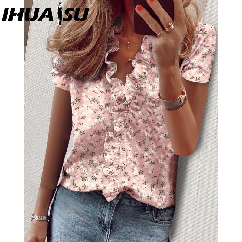 

IHUASU Женские модные повседневные блузки и рубашки с коротким рукавом и V-образным вырезом XXXXXL