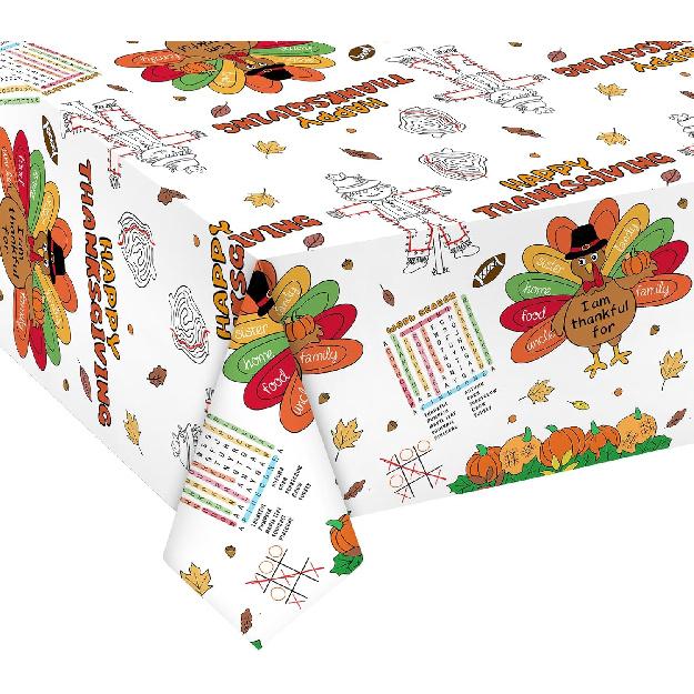 Giant Thanksgiving Coloring Table Cover Disposable for Kids, Fall Harvest Paper Coloring Tablecloth with Turkey Pumpkin for Children Crafts. (Turkey)