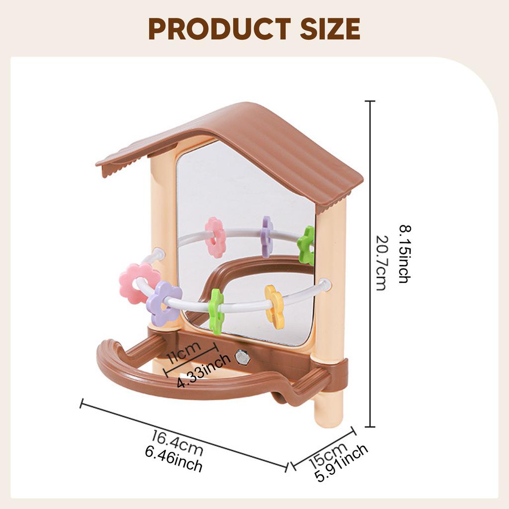 Bird Mirror Toy with Perch Stand Activity Center Parrot Chewing Toy Cage Accessories for Parakeet Cockatiel Conure Lovebird