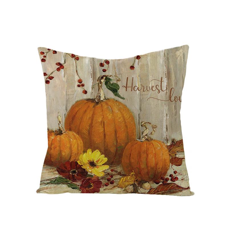Thanksgiving Cushion Cover Pumpkin Print Harvest Polyester Cushion Cover Office Sofa Cushion Cover