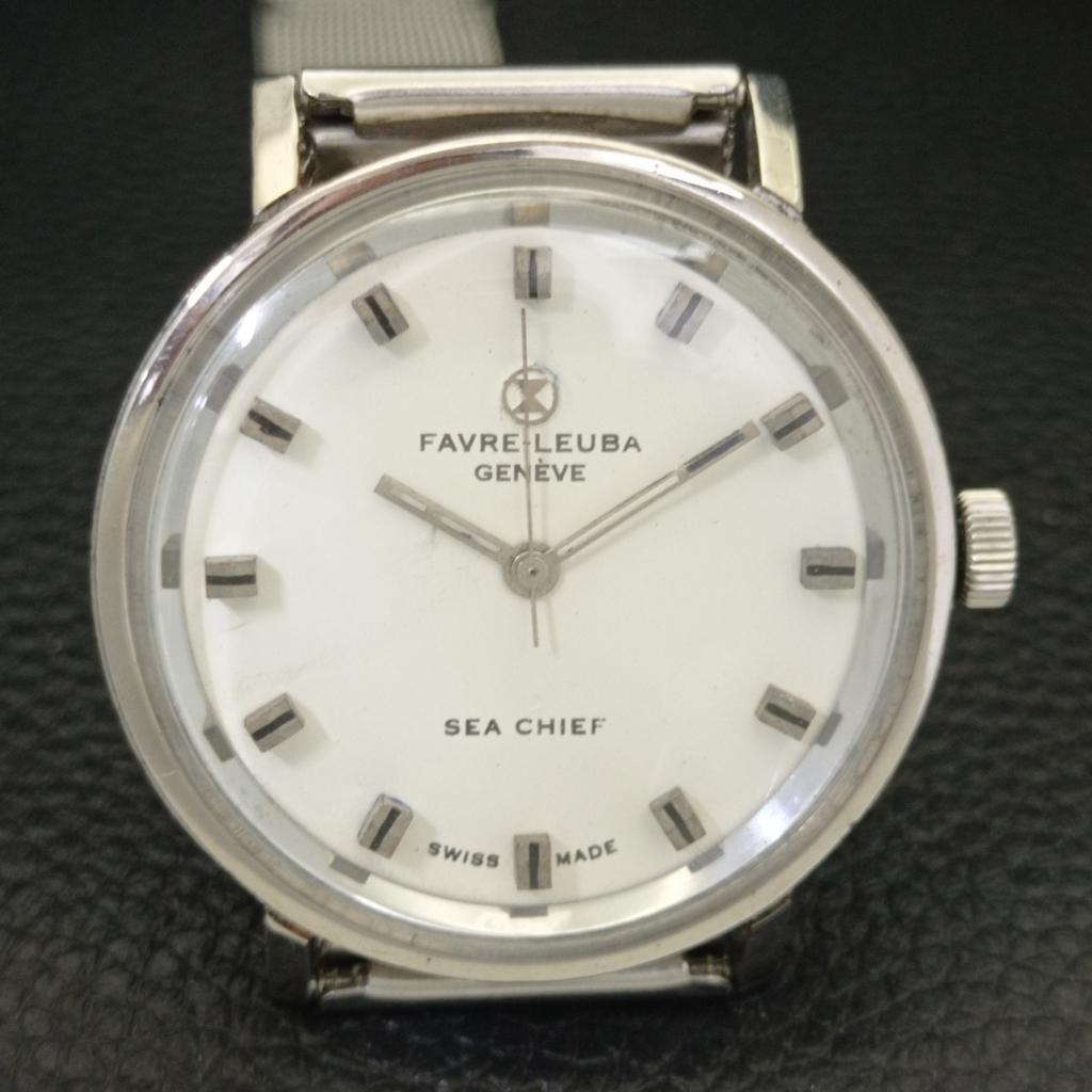 SWISS VINTAGE FAVRE LEUBA 253 SEA CHIEF HAND-WINDING MENS WHITE WATCH A702045-5 R208-a702045