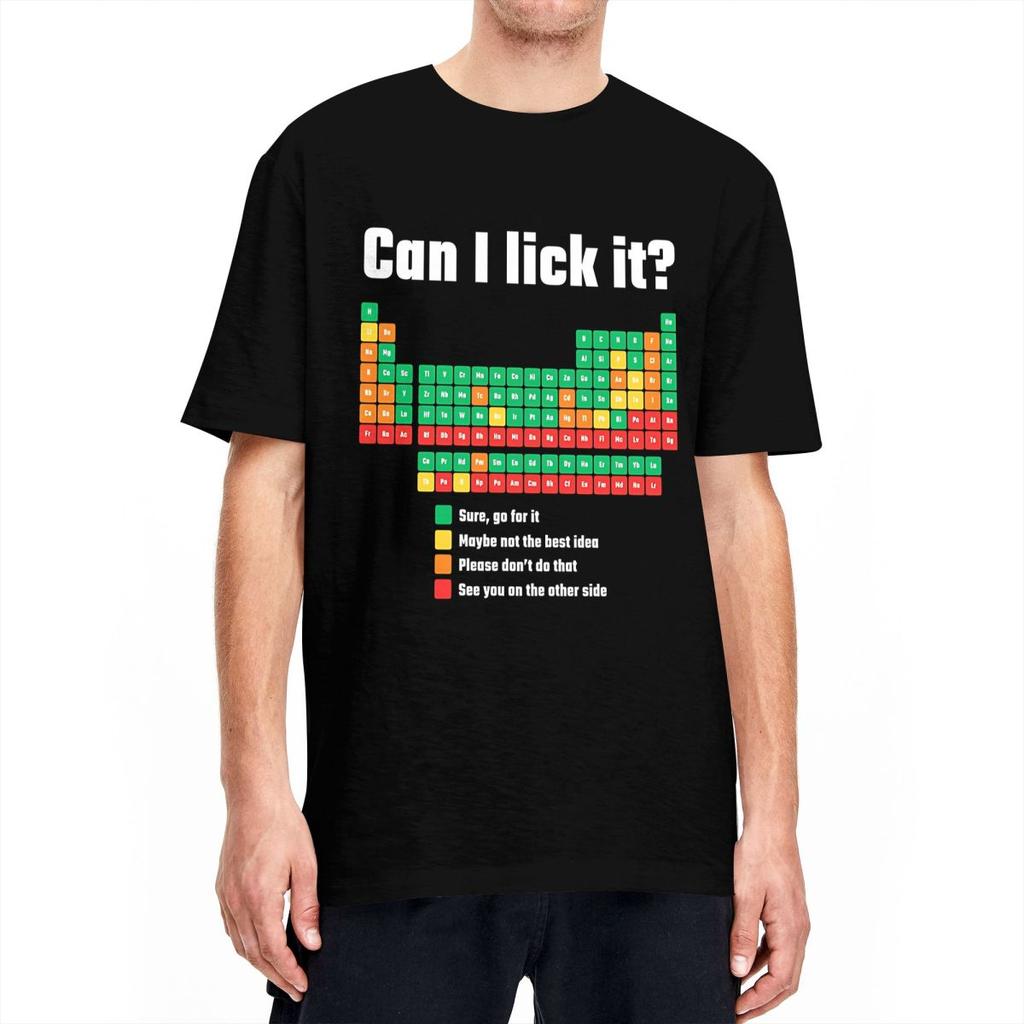 Can I Lick It Periodic Table T-Shirt Men's Cotton Clothes Ullzang Science Crewneck Short Sleeve