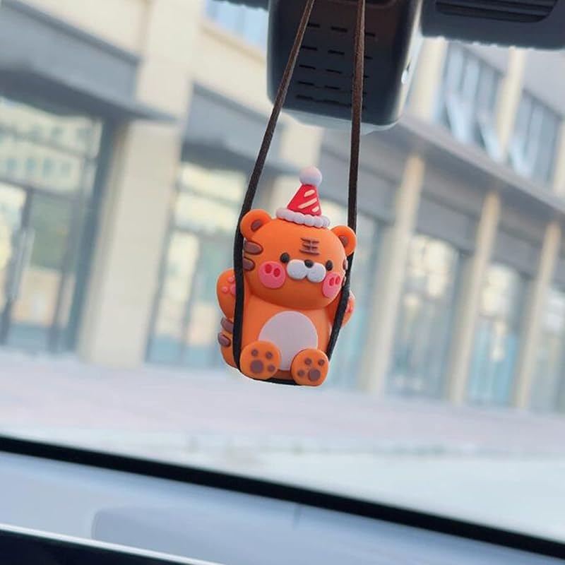 Car Hanging Ornament,Cute Swing Cow Mirror Hanging Accessories Funny Anime Car Pendant for Rear View Mirror тигровый