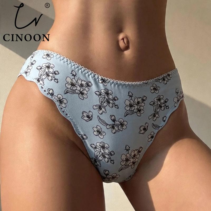 CINOON Dámské Sexy ledové hedvábné kalhotky s potiskem Vysoká elasticita Chladivé kalhotky Nízký pas Bezešvé Prodyšné kalhotky