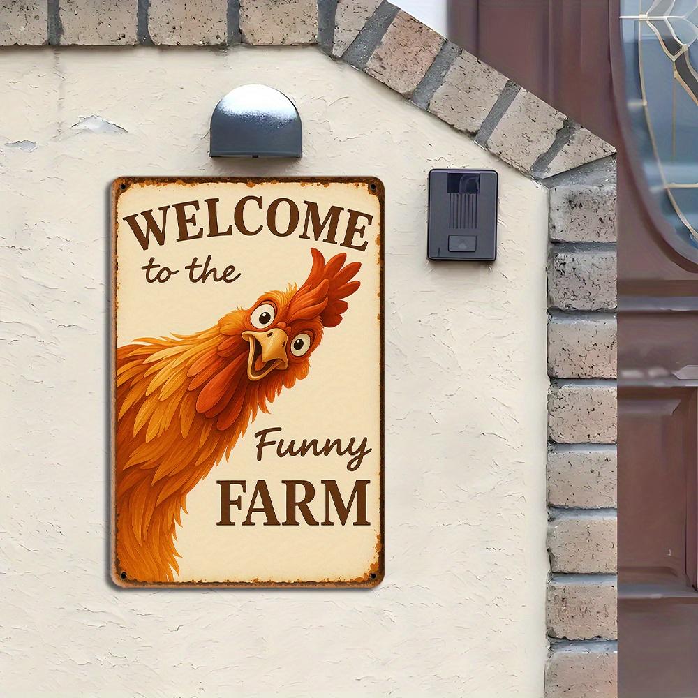 "Welcome to the Funny Farm" Rooster Sign - 8x12 Inch Vintage Metal Decor for Coop & Garden
