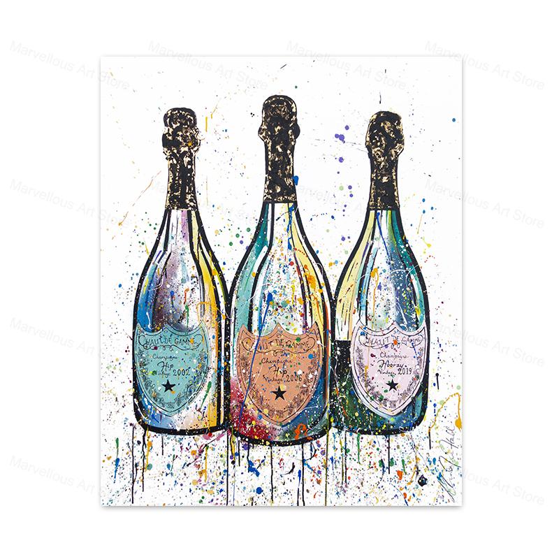 

Colorful Champagne Bottle Canvas Painting Modern Graffiti Pop Art Posters and Print Wall Cuadros for Living Room Home Decor 21x30cm No Framed