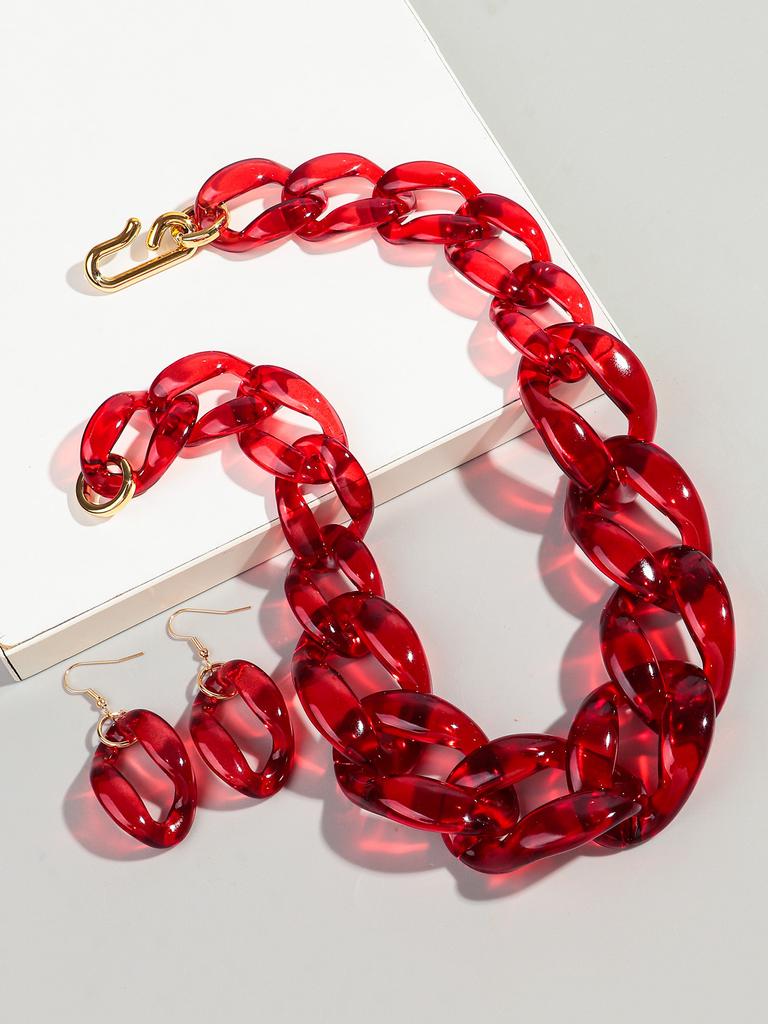 Trendy Acrylic Big Chunky Chain Necklace Set for Women Man Statement Colorful Resin Link Earring Choker Exaggerated Jewelry Gift