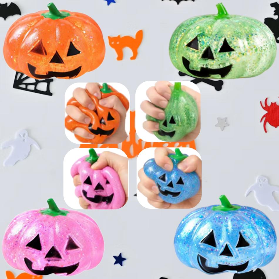 Pumpkin-Head Glitter Squeeze Toy, Slow-Rise Soft-Candy Feel, Non-Stick Tear-Proof Lightweight Compact Quick-Wipe Pliab Gifts In