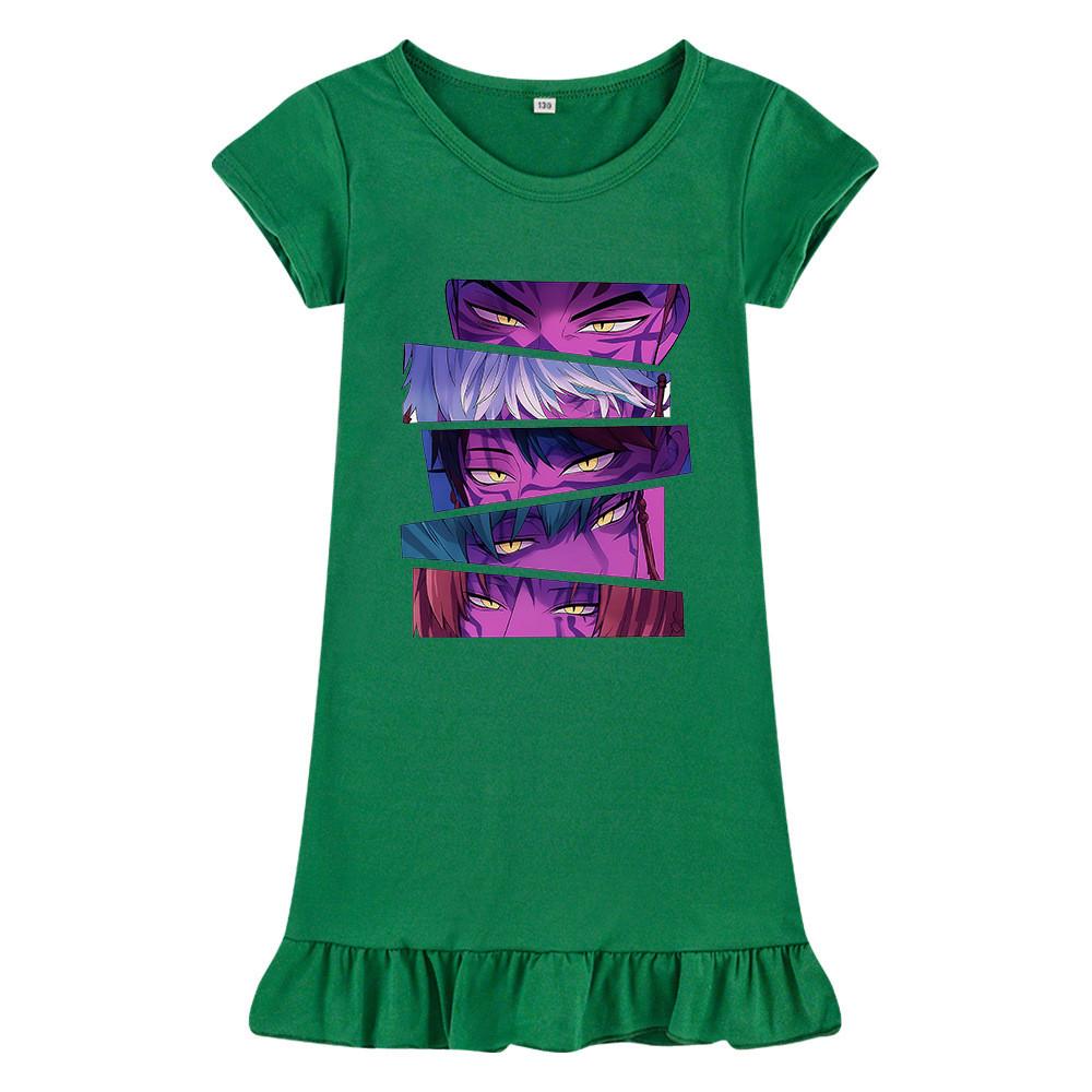 M1215 Kids Girls Sajaboys Kpop Rumi Zoey Mira Print Short Sleeves Ruffle Dress