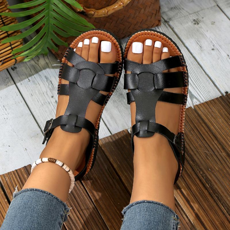 Sommer Römische Flache Schuhe Damenschuhe Flache Ferse Urlaub Strand Mode Hundert Sandalen Frauen