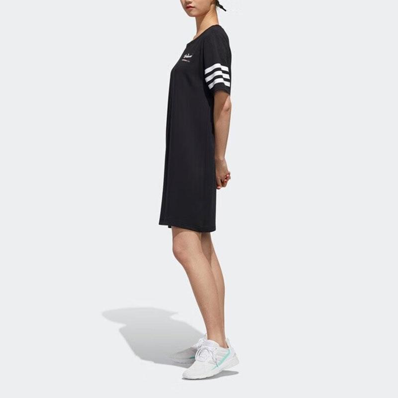 Adidas Neo Pnda Dress Fun Panda Print Striped Breathable Short Sleeve Dress Women Dress Black GK1557