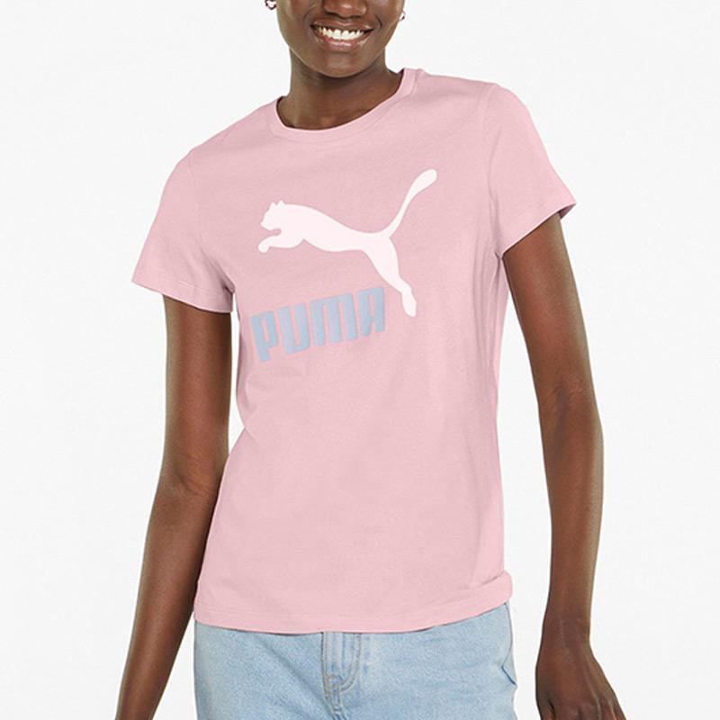 PUMA Classics Logo Interest Tee Women Tops Pink 536349-16