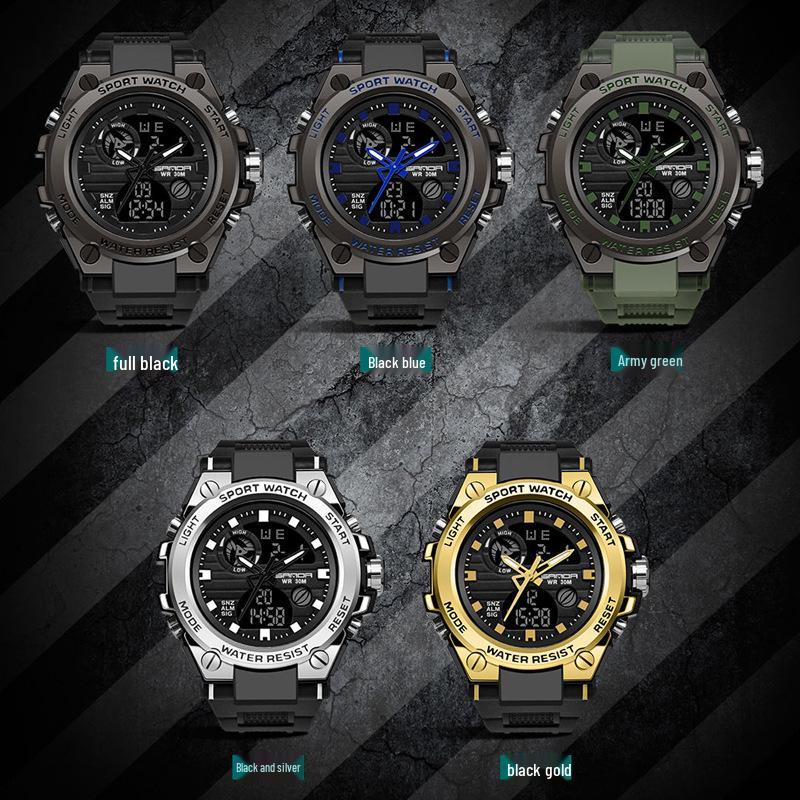 Sanda Men's Multifunctional Dual Display Waterproof Sports Watch with Luminous & Alarm Features