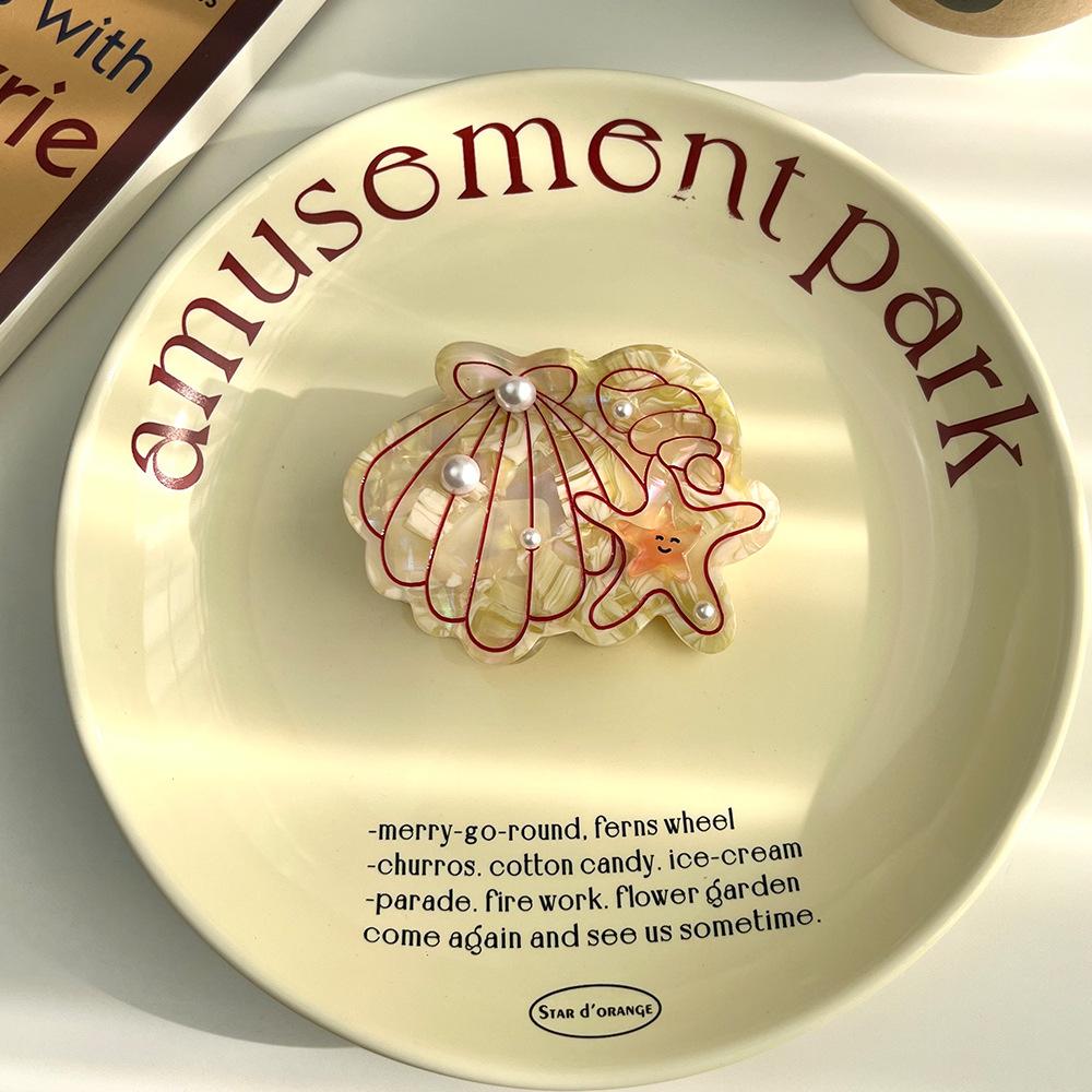 1pc Ocean Series Shell Starfish Acetate Hair Clip Conch Pearl Shark Clip Advanced Fashion Hairpin Tail Hair Accessories