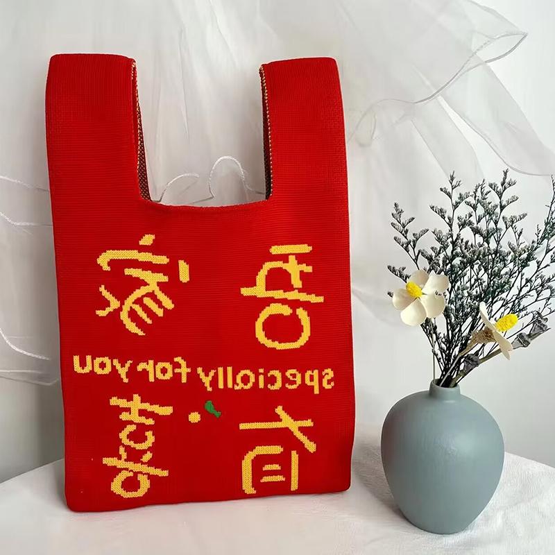 Przenośna Mini Pasiasta Torba Tote Ręcznie Robiona Dzianinowa Torba Damska Węzeł na Nadgarstek Torba Wiaderko na Telefon Duża Pojemność Jesień Zima Torebki