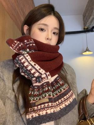 Écharpe Headscarf Tricotée Jacquard Douce Sucrée pour Femme Dames Décontractée Chaude Wrap Shawl Nouvelle Hiver Étudiant Jeune Fille