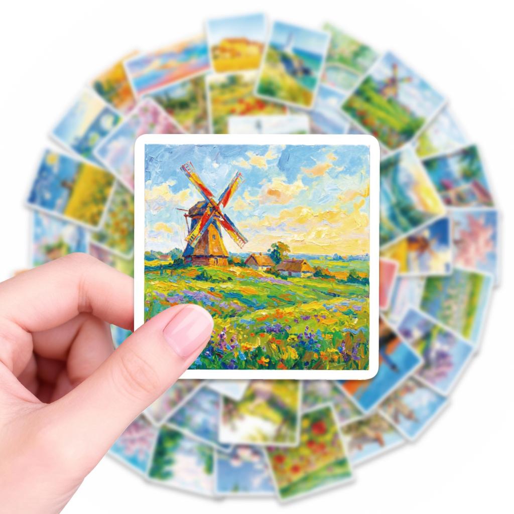 56 Landscape Oil Painting Stickers Creative Painting Warm Travel Scenery Beauty Material Decorative Stickers