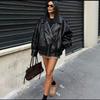 2026 Fall Faux Leather Blazer Jacket Loose Fit Street Style Casual Commute Outerwear Women