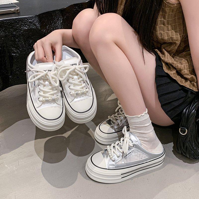 Fashion Shoes Women Cover Toe Ladies' Slippers Pantofle Soft 2025 Summer Sequined Cloth Canvas Casual Fabric Bling Slides Leisure