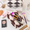 Large Capacity Pencil Case Plush Design Checkerboard Pattern Plush Pencil Case Large Capacity Stationery Storage Bag
