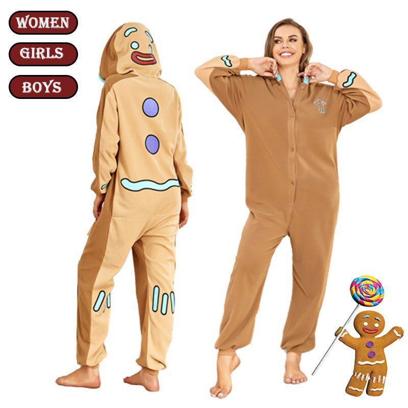 Gingerbread Man Hooded Pajamas Cosplay Costume For Women Boys Girls Xmas